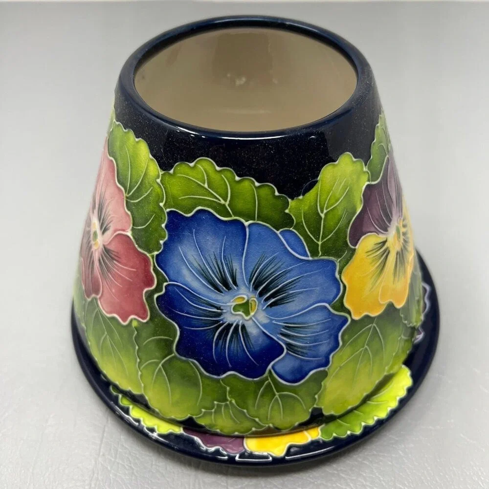 Vintage Blue Sky Flower Candle Lamp J‎ McCall 2004 Colorful Pansies Shade Plate